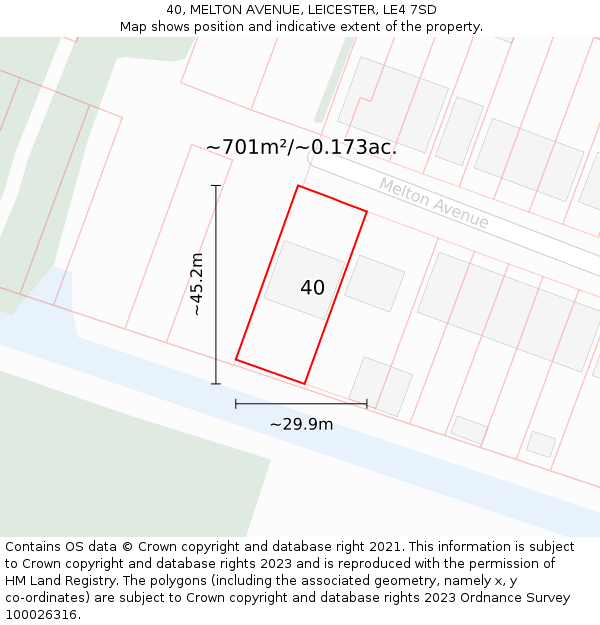40, MELTON AVENUE, LEICESTER, LE4 7SD: Plot and title map