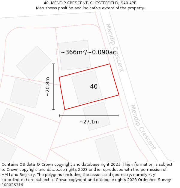 40, MENDIP CRESCENT, CHESTERFIELD, S40 4PR: Plot and title map