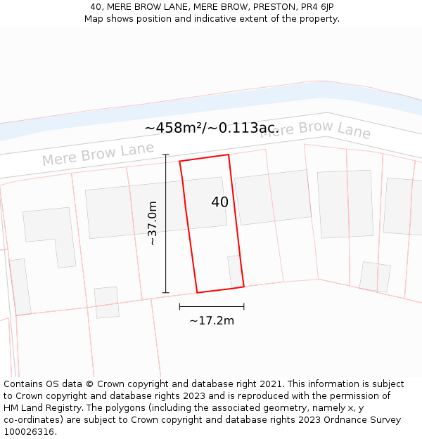 40, MERE BROW LANE, MERE BROW, PRESTON, PR4 6JP: Plot and title map