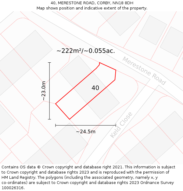 40, MERESTONE ROAD, CORBY, NN18 8DH: Plot and title map