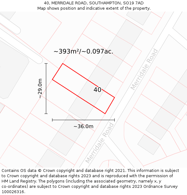 40, MERRIDALE ROAD, SOUTHAMPTON, SO19 7AD: Plot and title map
