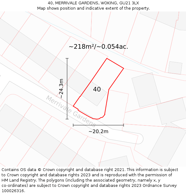 40, MERRIVALE GARDENS, WOKING, GU21 3LX: Plot and title map