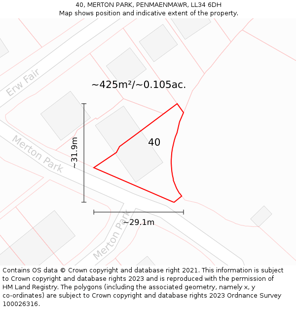 40, MERTON PARK, PENMAENMAWR, LL34 6DH: Plot and title map