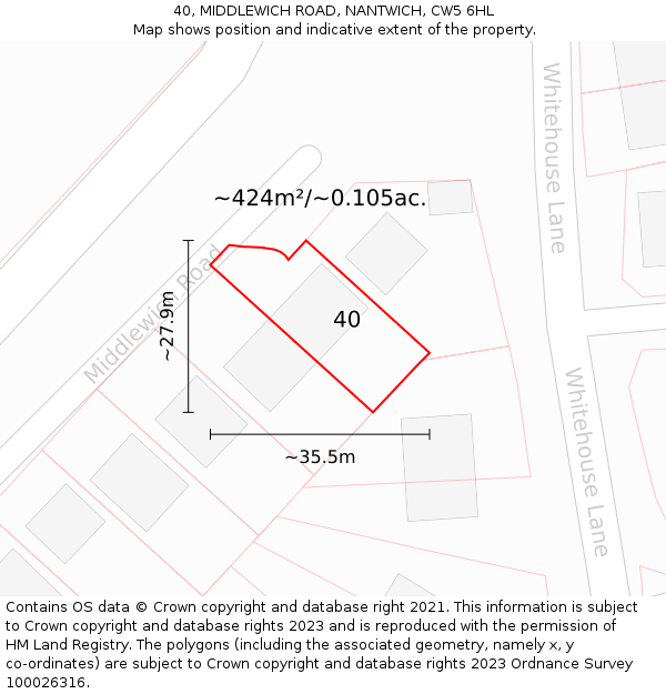 40, MIDDLEWICH ROAD, NANTWICH, CW5 6HL: Plot and title map