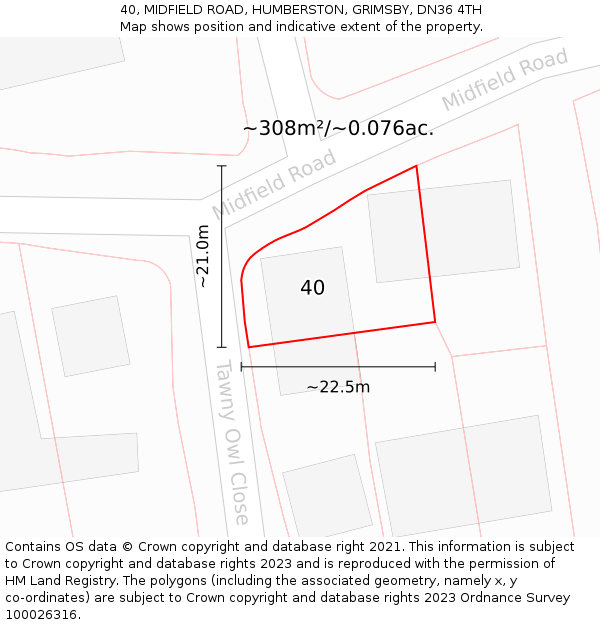 40, MIDFIELD ROAD, HUMBERSTON, GRIMSBY, DN36 4TH: Plot and title map
