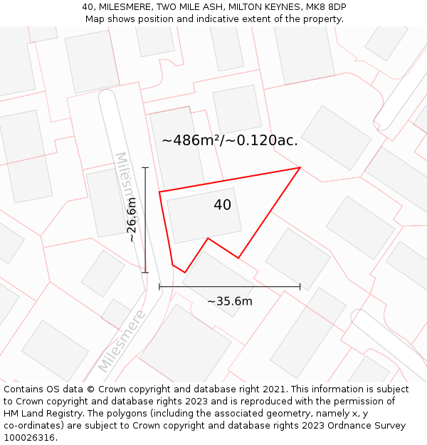 40, MILESMERE, TWO MILE ASH, MILTON KEYNES, MK8 8DP: Plot and title map