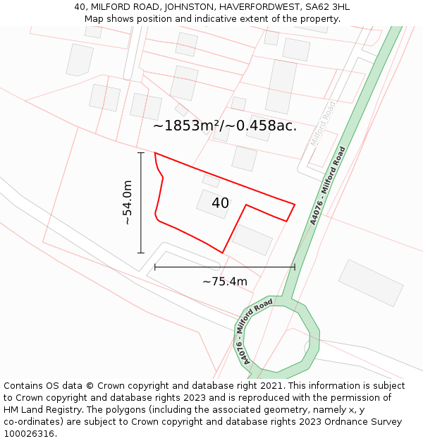 40, MILFORD ROAD, JOHNSTON, HAVERFORDWEST, SA62 3HL: Plot and title map