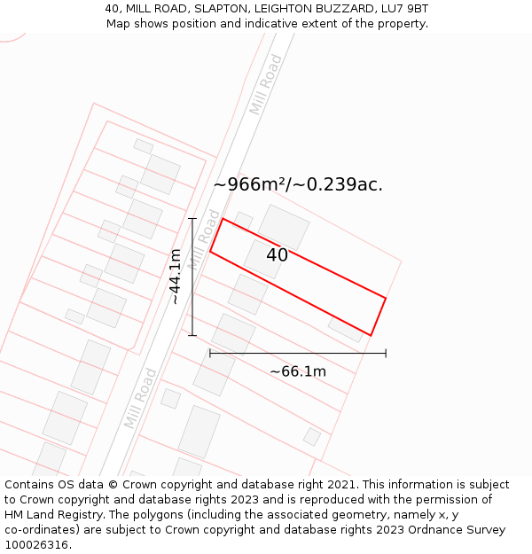 40, MILL ROAD, SLAPTON, LEIGHTON BUZZARD, LU7 9BT: Plot and title map