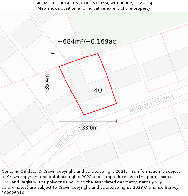 40, MILLBECK GREEN, COLLINGHAM, WETHERBY, LS22 5AJ: Plot and title map