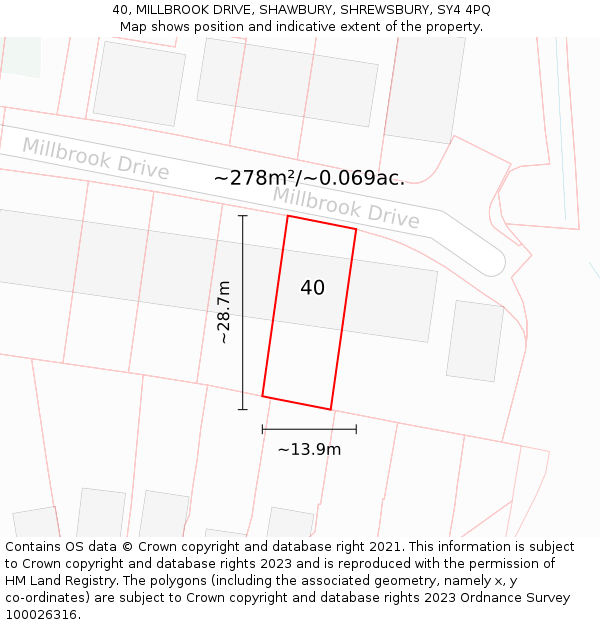 40, MILLBROOK DRIVE, SHAWBURY, SHREWSBURY, SY4 4PQ: Plot and title map