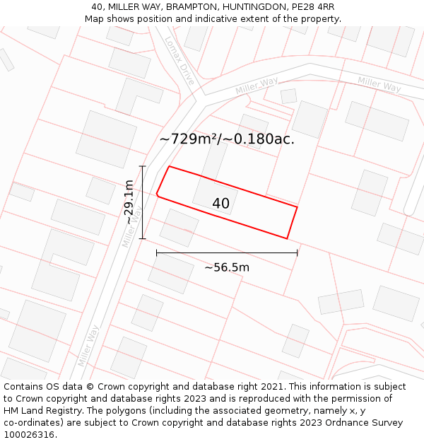 40, MILLER WAY, BRAMPTON, HUNTINGDON, PE28 4RR: Plot and title map