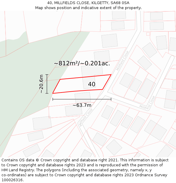 40, MILLFIELDS CLOSE, KILGETTY, SA68 0SA: Plot and title map