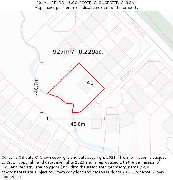 40, MILLFIELDS, HUCCLECOTE, GLOUCESTER, GL3 3NH: Plot and title map