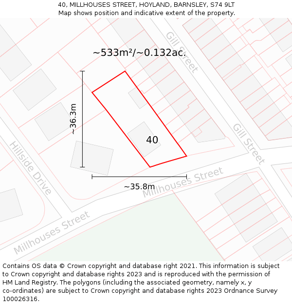 40, MILLHOUSES STREET, HOYLAND, BARNSLEY, S74 9LT: Plot and title map