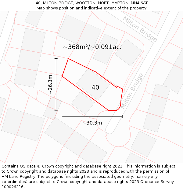 40, MILTON BRIDGE, WOOTTON, NORTHAMPTON, NN4 6AT: Plot and title map