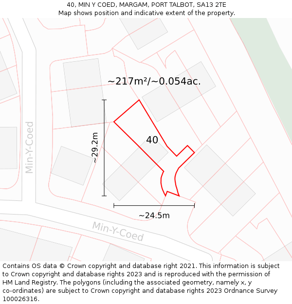 40, MIN Y COED, MARGAM, PORT TALBOT, SA13 2TE: Plot and title map
