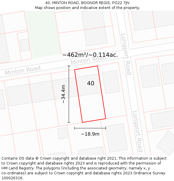 40, MINTON ROAD, BOGNOR REGIS, PO22 7JN: Plot and title map