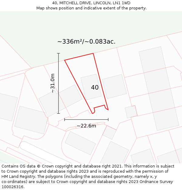40, MITCHELL DRIVE, LINCOLN, LN1 1WD: Plot and title map