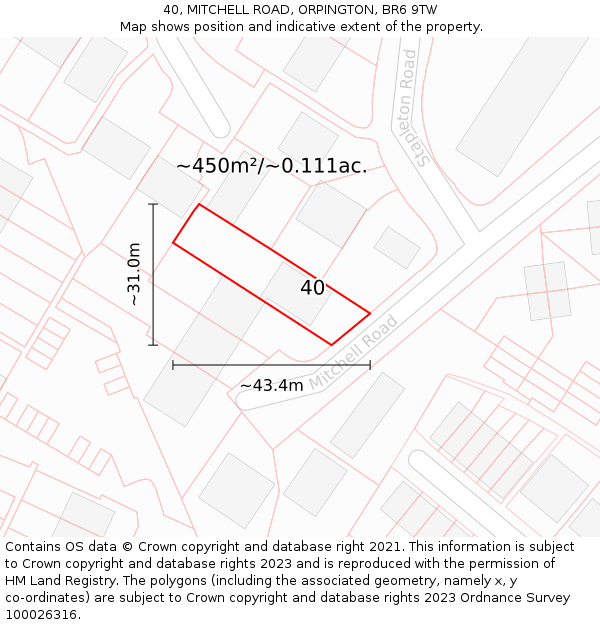 40, MITCHELL ROAD, ORPINGTON, BR6 9TW: Plot and title map