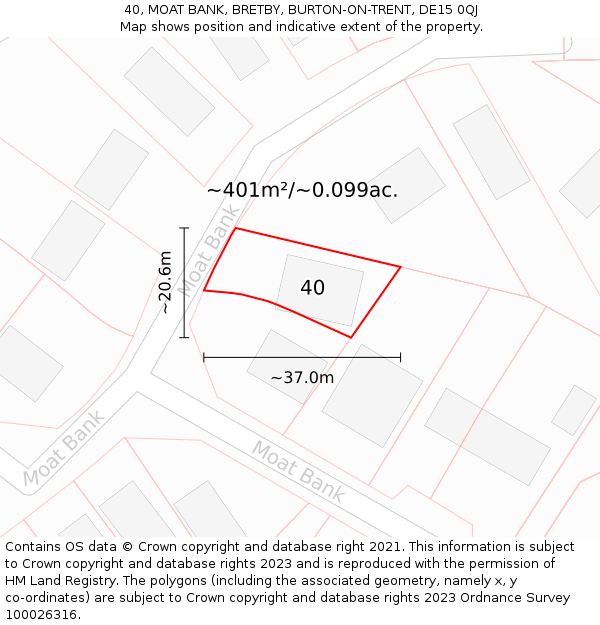 40, MOAT BANK, BRETBY, BURTON-ON-TRENT, DE15 0QJ: Plot and title map