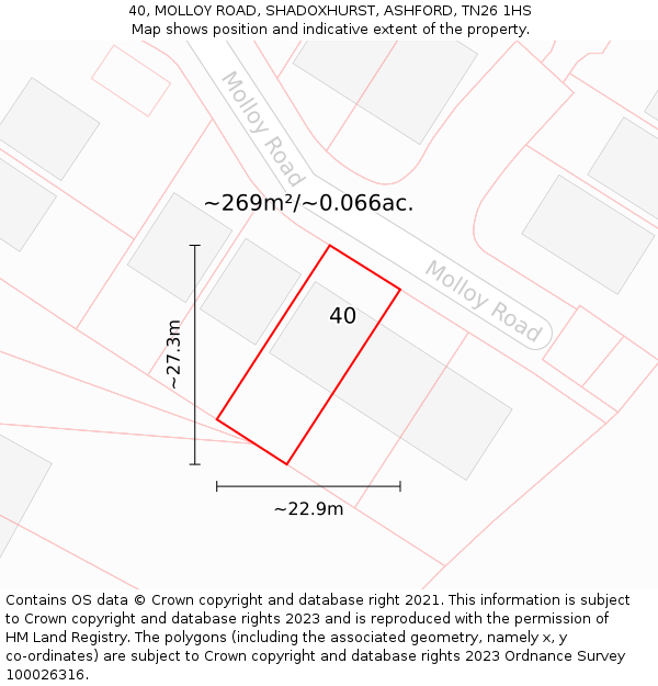 40, MOLLOY ROAD, SHADOXHURST, ASHFORD, TN26 1HS: Plot and title map