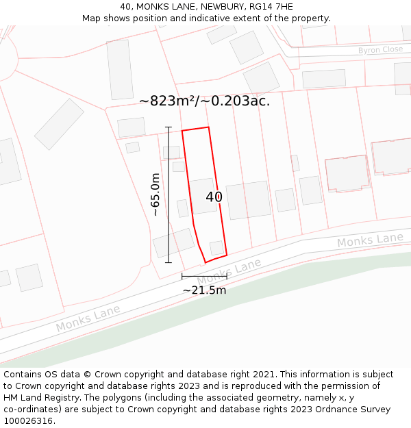 40, MONKS LANE, NEWBURY, RG14 7HE: Plot and title map