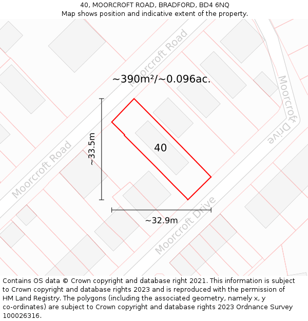 40, MOORCROFT ROAD, BRADFORD, BD4 6NQ: Plot and title map