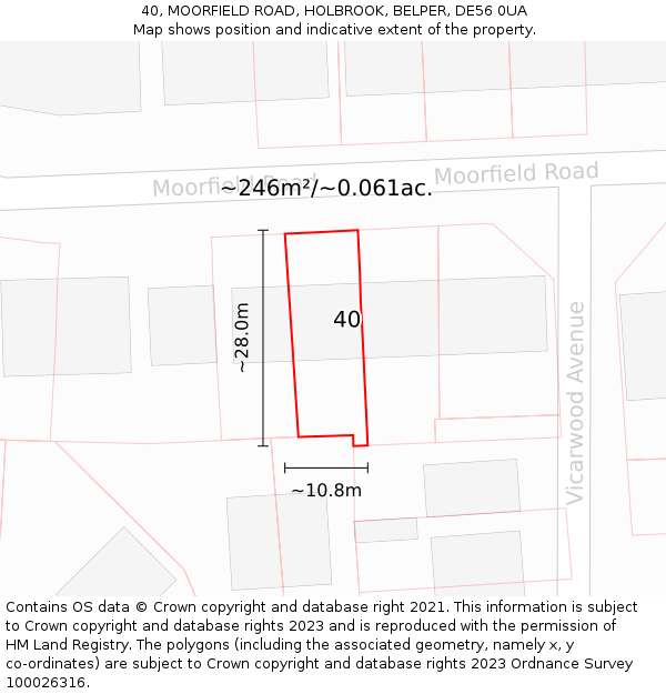 40, MOORFIELD ROAD, HOLBROOK, BELPER, DE56 0UA: Plot and title map