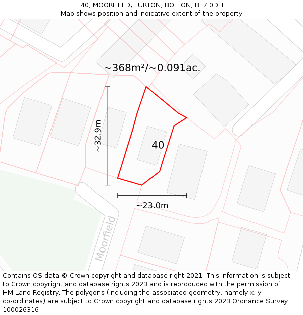 40, MOORFIELD, TURTON, BOLTON, BL7 0DH: Plot and title map