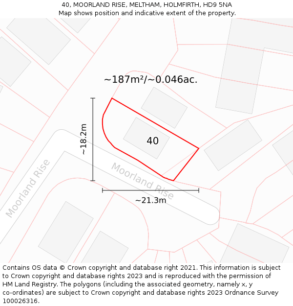 40, MOORLAND RISE, MELTHAM, HOLMFIRTH, HD9 5NA: Plot and title map
