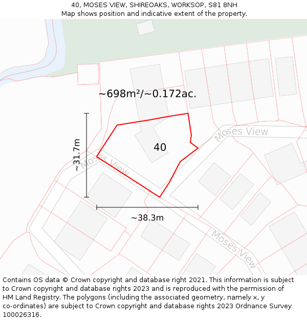 40, MOSES VIEW, SHIREOAKS, WORKSOP, S81 8NH: Plot and title map