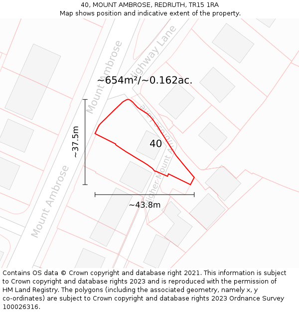 40, MOUNT AMBROSE, REDRUTH, TR15 1RA: Plot and title map