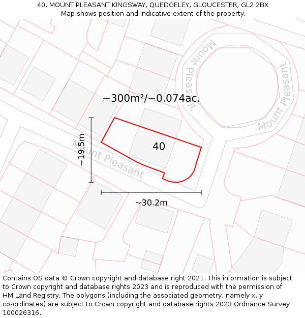 40, MOUNT PLEASANT KINGSWAY, QUEDGELEY, GLOUCESTER, GL2 2BX: Plot and title map