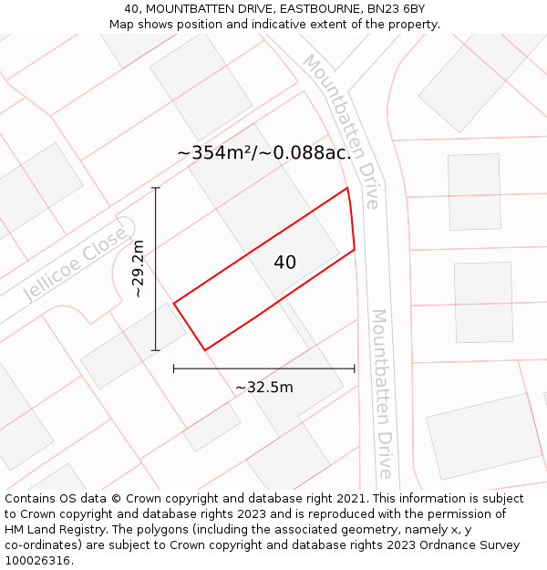 40, MOUNTBATTEN DRIVE, EASTBOURNE, BN23 6BY: Plot and title map