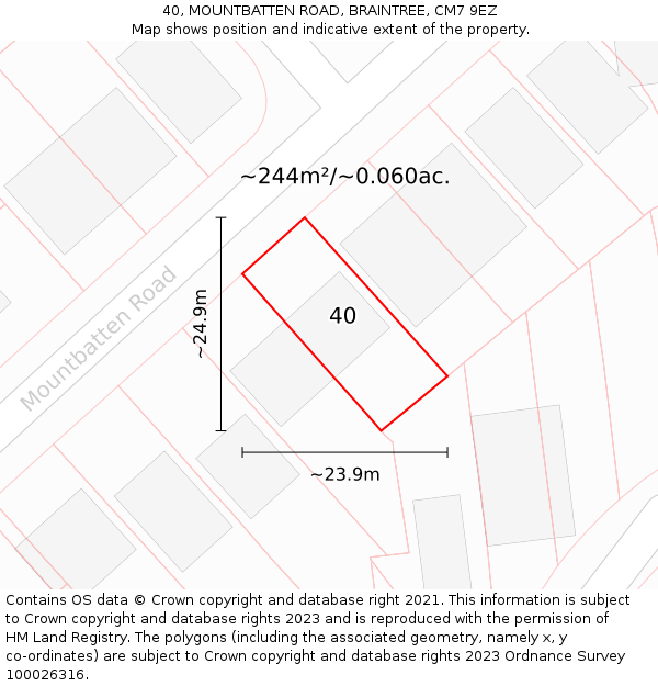 40, MOUNTBATTEN ROAD, BRAINTREE, CM7 9EZ: Plot and title map