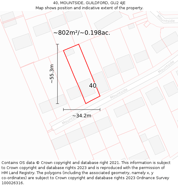 40, MOUNTSIDE, GUILDFORD, GU2 4JE: Plot and title map