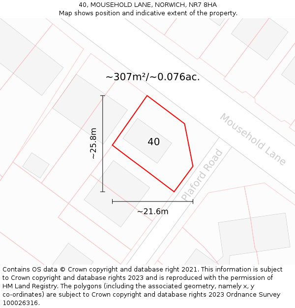 40, MOUSEHOLD LANE, NORWICH, NR7 8HA: Plot and title map