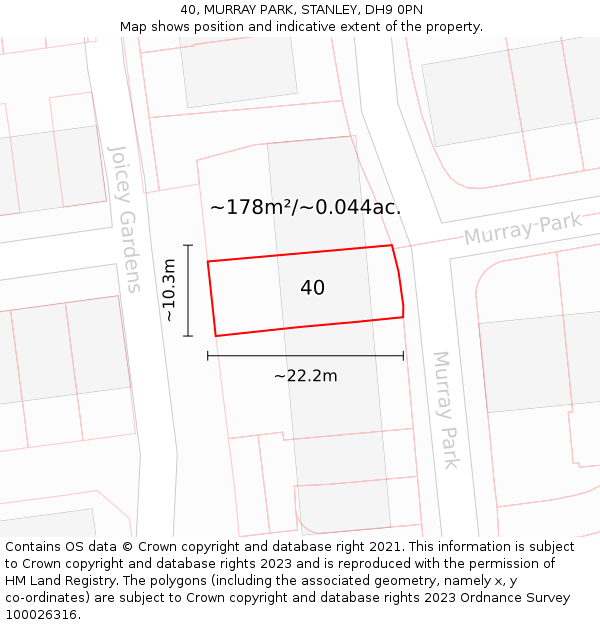 40, MURRAY PARK, STANLEY, DH9 0PN: Plot and title map