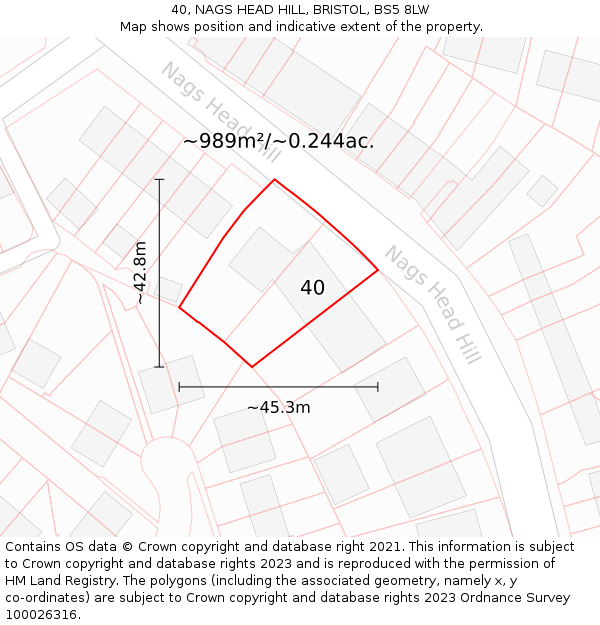 40, NAGS HEAD HILL, BRISTOL, BS5 8LW: Plot and title map