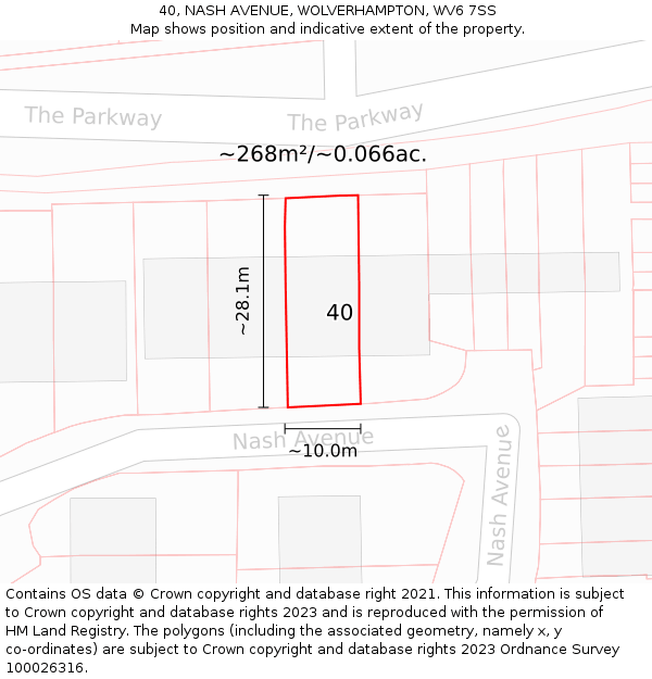 40, NASH AVENUE, WOLVERHAMPTON, WV6 7SS: Plot and title map