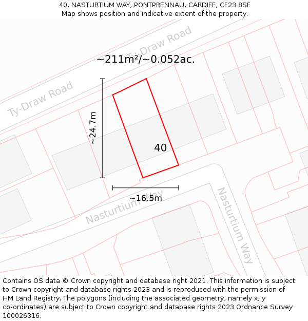 40, NASTURTIUM WAY, PONTPRENNAU, CARDIFF, CF23 8SF: Plot and title map
