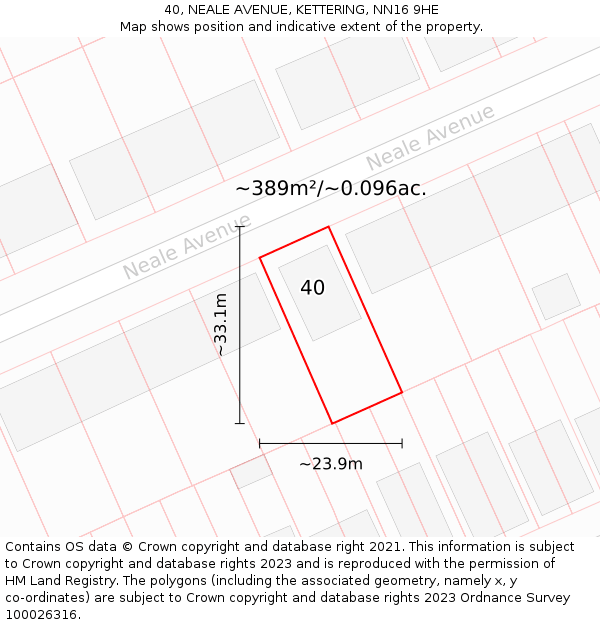 40, NEALE AVENUE, KETTERING, NN16 9HE: Plot and title map