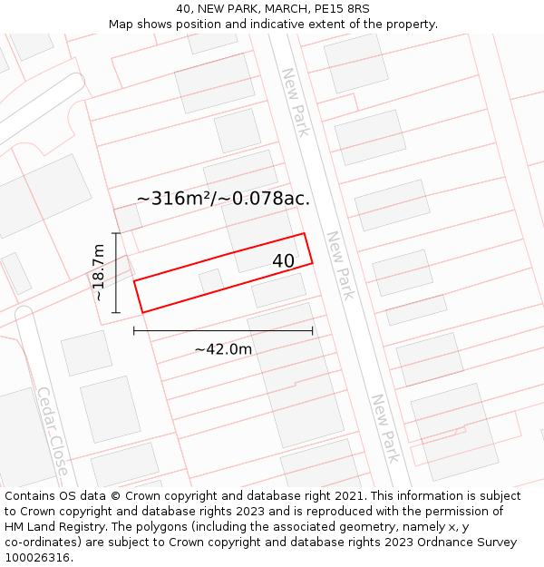40, NEW PARK, MARCH, PE15 8RS: Plot and title map