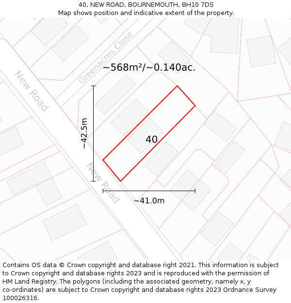 40, NEW ROAD, BOURNEMOUTH, BH10 7DS: Plot and title map