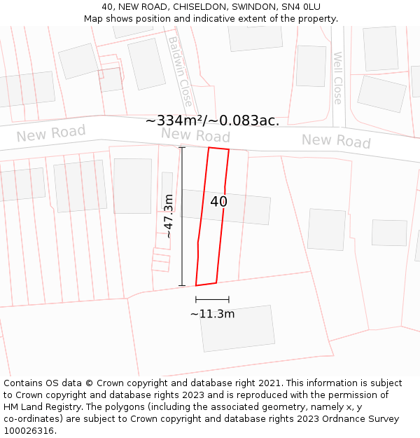 40, NEW ROAD, CHISELDON, SWINDON, SN4 0LU: Plot and title map