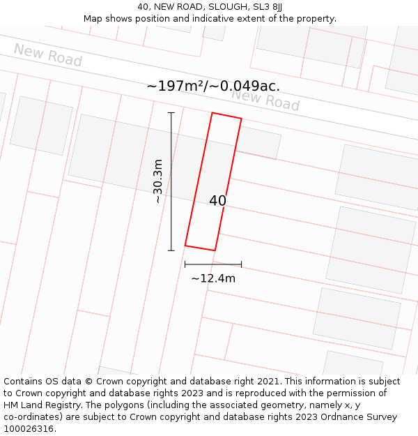 40, NEW ROAD, SLOUGH, SL3 8JJ: Plot and title map