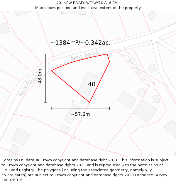 40, NEW ROAD, WELWYN, AL6 0AH: Plot and title map