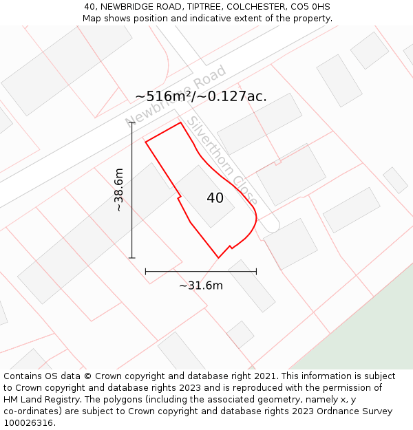 40, NEWBRIDGE ROAD, TIPTREE, COLCHESTER, CO5 0HS: Plot and title map