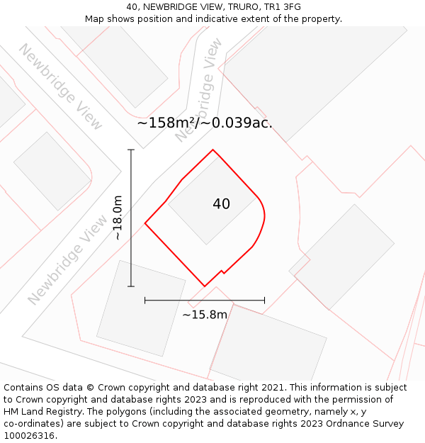 40, NEWBRIDGE VIEW, TRURO, TR1 3FG: Plot and title map