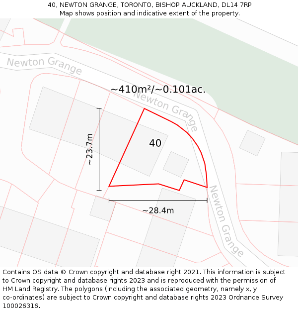 40, NEWTON GRANGE, TORONTO, BISHOP AUCKLAND, DL14 7RP: Plot and title map